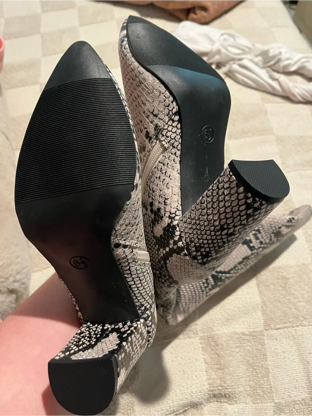 Brand New Snake Print Knee-High Block Heel Boots - Black & White